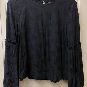 Topshop Navy Blue Bell Sleeve Blouse